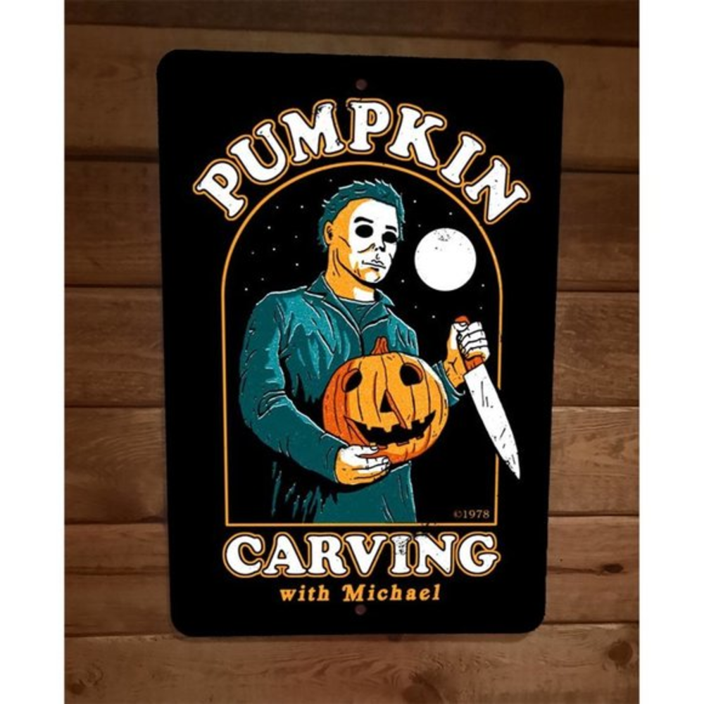 Pumpkin Carving With Michael Myers 8x12‎ Metal Wall Sign Poster Halloween